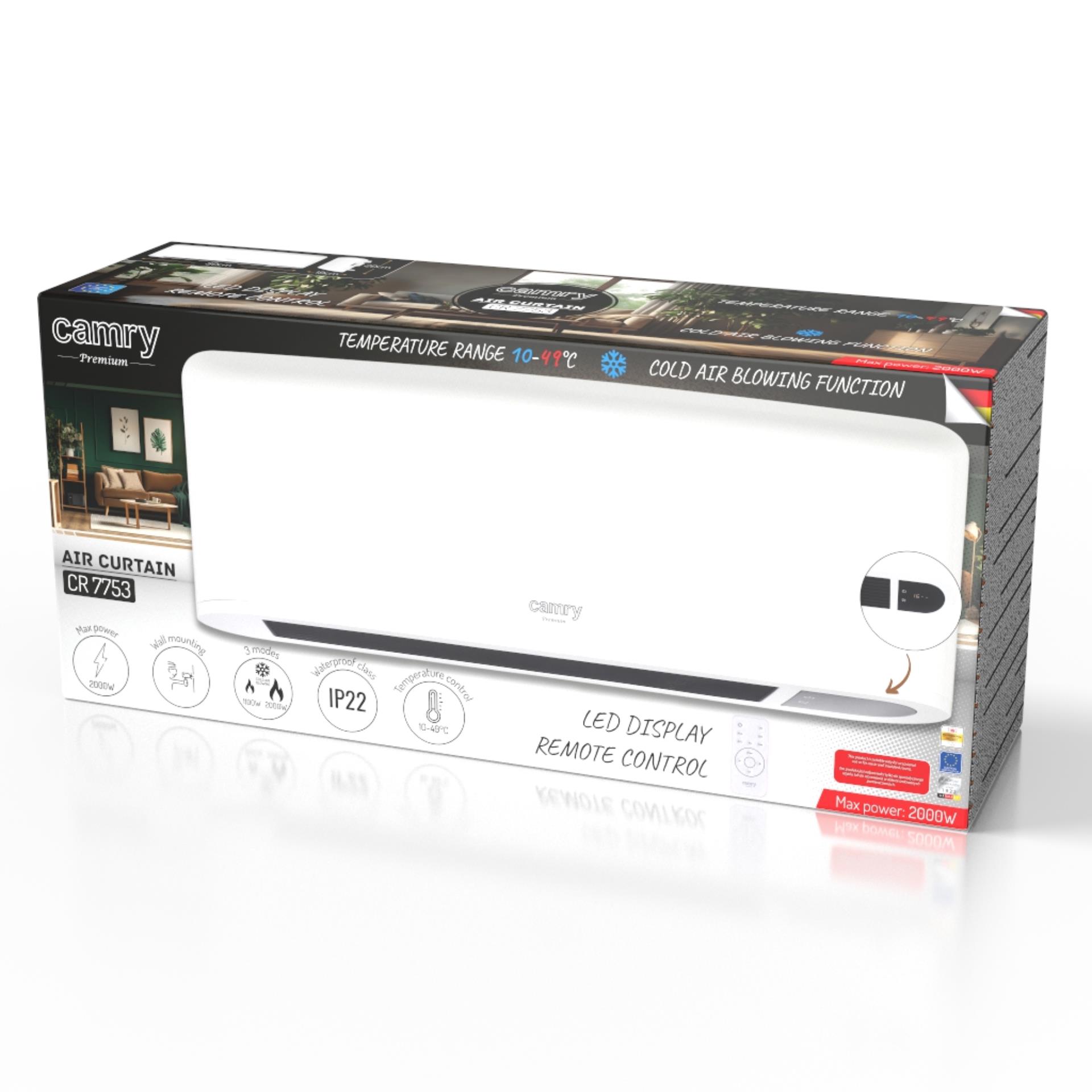 Kurtyna powietrzna z pilotem i wyświetlaczem LED - grzeje i chłodzi Camry 7753