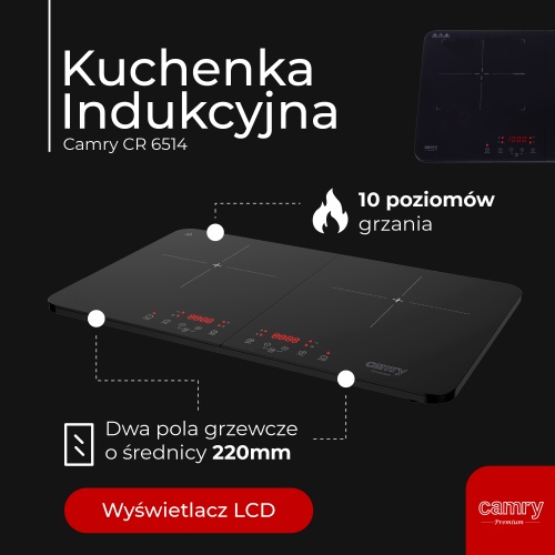 Kuchenka indukcyjna dwupalnikowa z LCD - Camry 6514