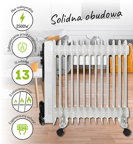 Grzejnik olejowy 2500W z 13 żeberkami Adler 7818