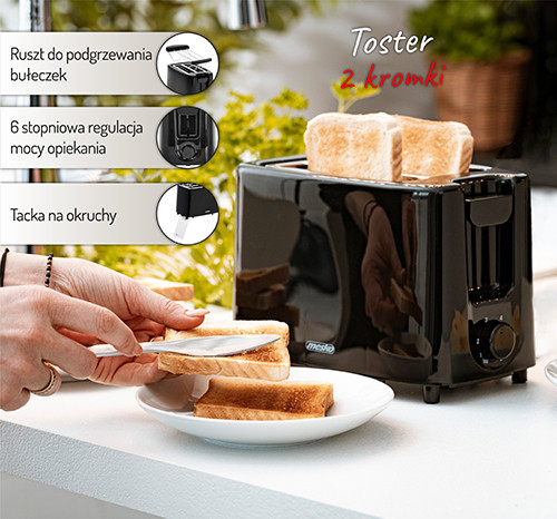 Toster 2-kromkowy z regulacją mocy - tacka na okruchy Mesko 3220