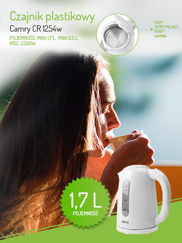 Czajnik elektryczny 1,7L biały z automatycznym wyłączaniem Camry 1254