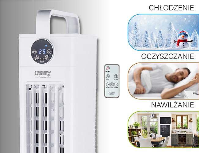Klimator kolumnowy 3w1 - chłodzenie, nawilżanie i oczyszczanie Camry 7858