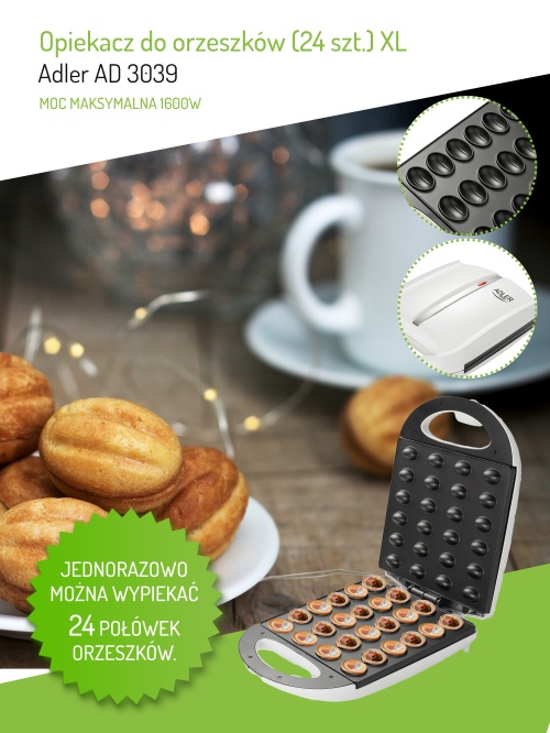 Opiekacz do orzeszków XL 24 szt. z powłoką nieprzywierającą Adler 3039