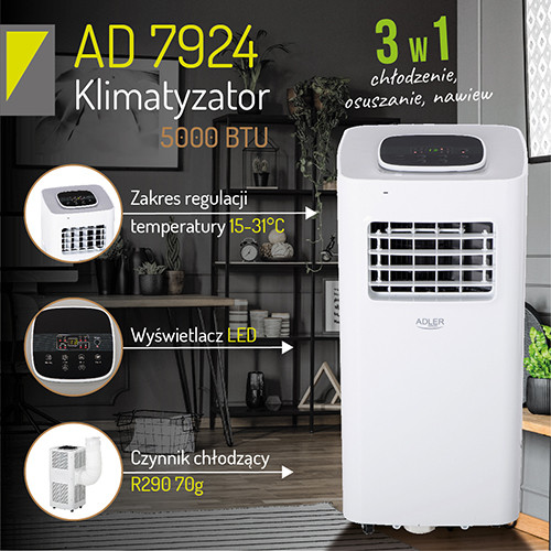 Klimatyzator przenośny 5000 BTU do 20 m² z pilotem Adler 7924