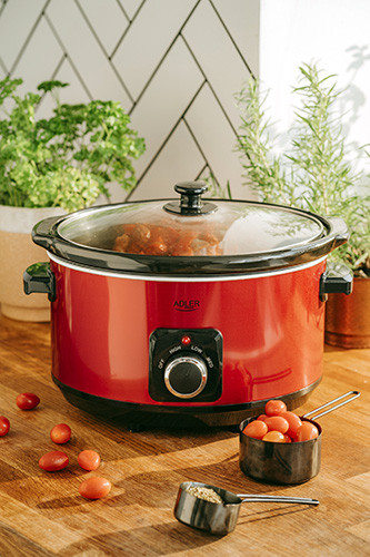Wolnowar ceramiczny 5,8L czerwony z pokrywą hartowaną Adler 6413