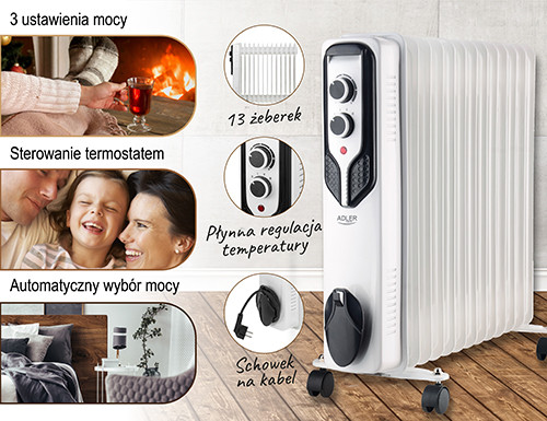 Grzejnik olejowy 2500W z 13 żeberkami Adler 7818