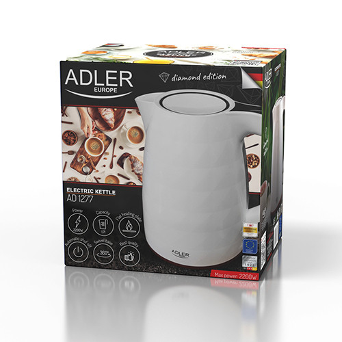 Czajnik elektryczny 1,7L biały z płaską grzałką Adler 1277