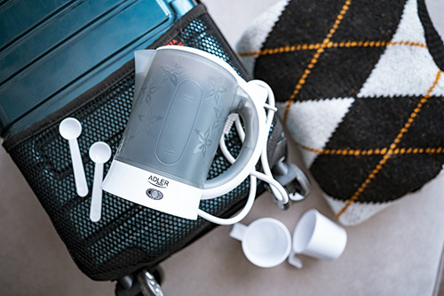 Czajnik turystyczny 0,6L z kubkami - biało-szary Adler 1268