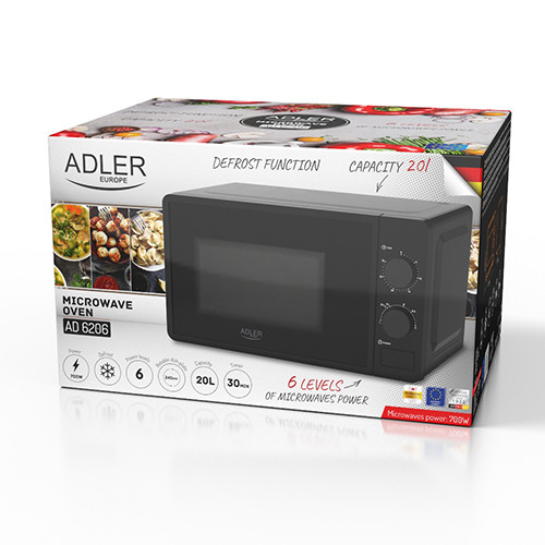 Kuchenka mikrofalowa 20l 700W z funkcją rozmrażania Adler 6206