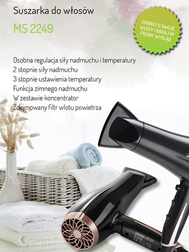 Suszarka do włosów 2000W z zimnym nawiewem i koncentratorem Mesko 2249