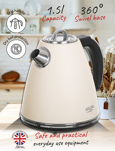 Czajnik elektryczny 1,5L 2200W stal nierdzewna beżowy Adler 1343