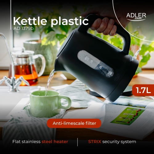 Czajnik elektryczny 1,7 L z płaską grzałką - automatyczne wyłączanie Adler 1379b
