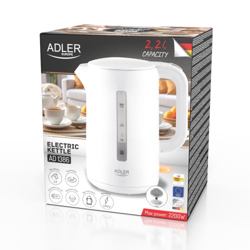 Czajnik elektryczny 2,2 L z automatycznym wyłączaniem - biały Adler 1386