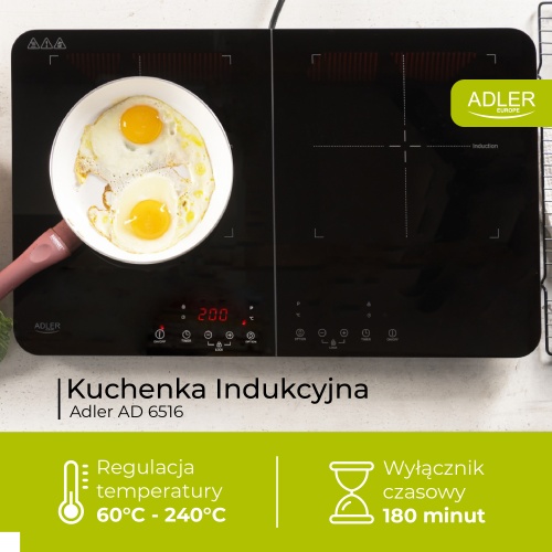 Kuchenka indukcyjna 2-palnikowa 3500W z wyświetlaczem LCD Adler 6516