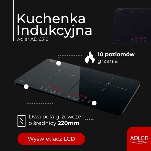 Kuchenka indukcyjna 2-palnikowa 3500W z wyświetlaczem LCD Adler 6516