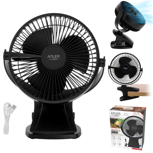 Wentylator akumulatorowy 2w1 z klipsem i obrotem 360° Adler 7342