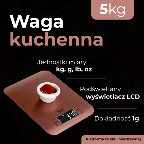 Waga kuchenna elektroniczna 5kg z podświetlanym LCD Adler 3183