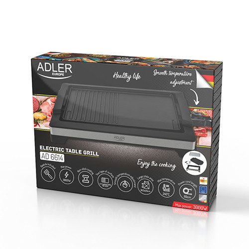 Grill elektryczny stołowy 3000W z powłoką nieprzywierającą Adler 6614