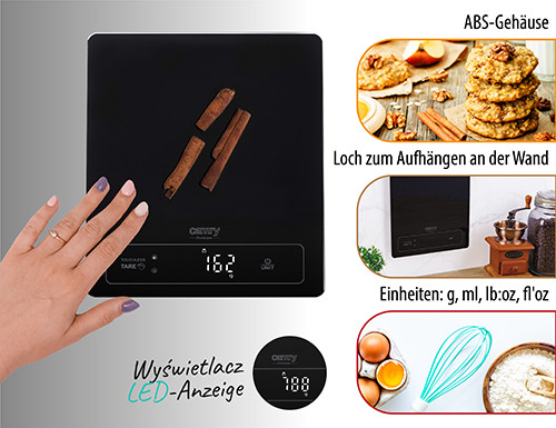 Waga kuchenna 15kg z bezdotykowym tarowaniem i wyświetlaczem LED Camry 3175