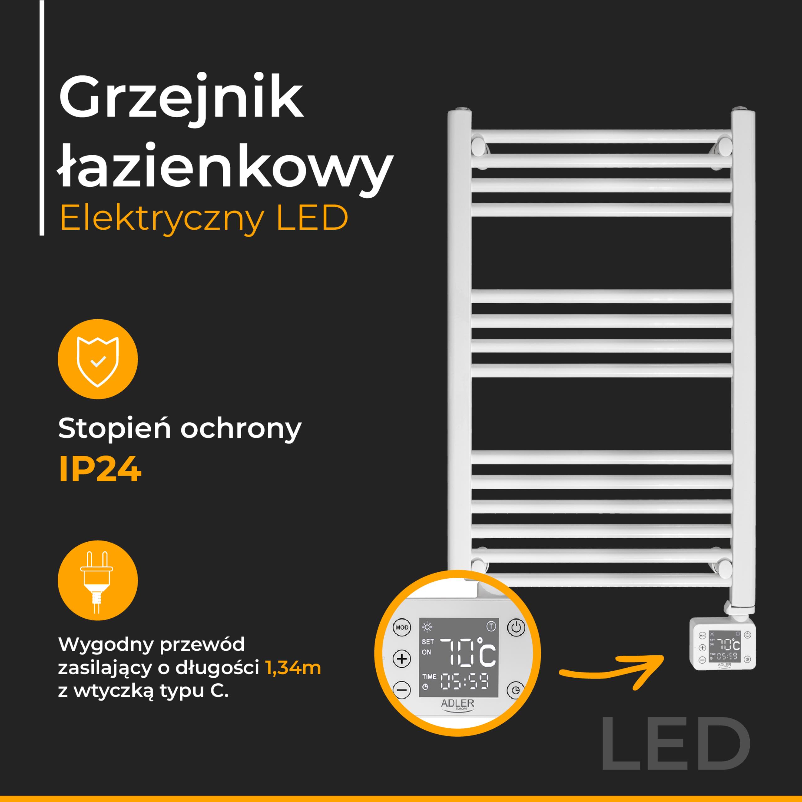Grzejnik łazienkowy drabinkowy 600W z panelem dotykowym Camry 7827