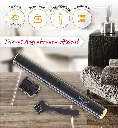 Trymer do brwi z regulacją długości i skuwką Adler 2934