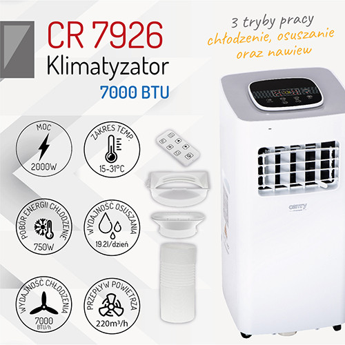 Klimatyzator 7000 BTU z osuszaniem i pilotem Camry 7926