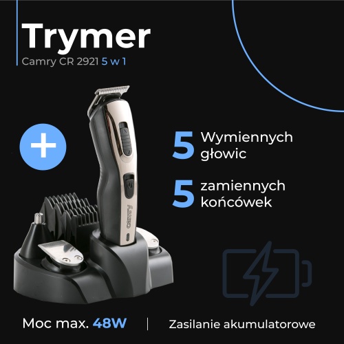 Wielofunkcyjny trymer do brody i włosów 5w1 z ładowarką Camry 2921