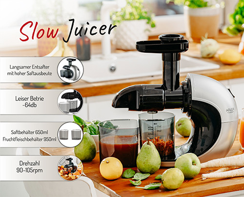 Wyciskarka wolnoobrotowa - cicha, kompaktowa, 75% wydajności Adler 4130