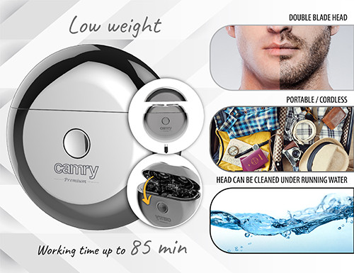 Golarka podróżna bezprzewodowa z 2 głowicami i USB-C Camry 2938