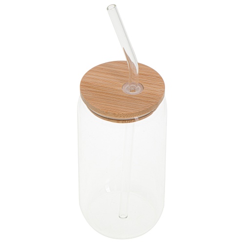 Szklany kubek z pokrywą i słomką 460 ml bambus Camry 4426