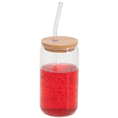 Szklany kubek z pokrywą i słomką 460 ml bambus Camry 4426