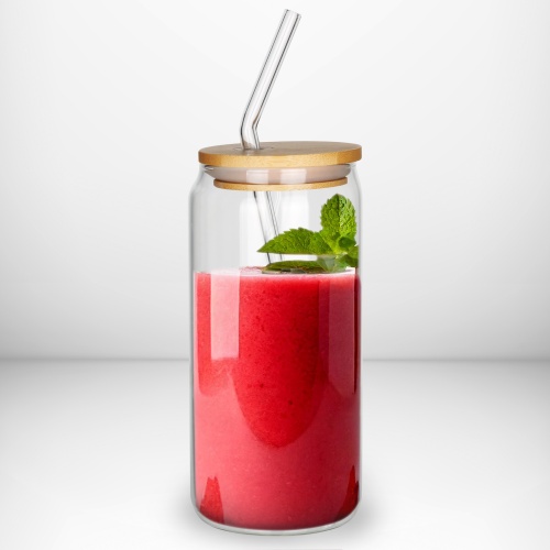 Szklany kubek z pokrywą i słomką 460 ml bambus Camry 4426