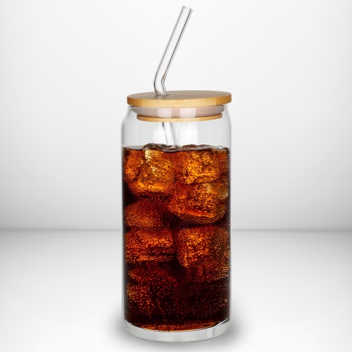 Szklany kubek z pokrywą i słomką 460 ml bambus Camry 4426