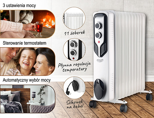 Grzejnik olejowy 2500W z 11 żeberkami - Adler 7817