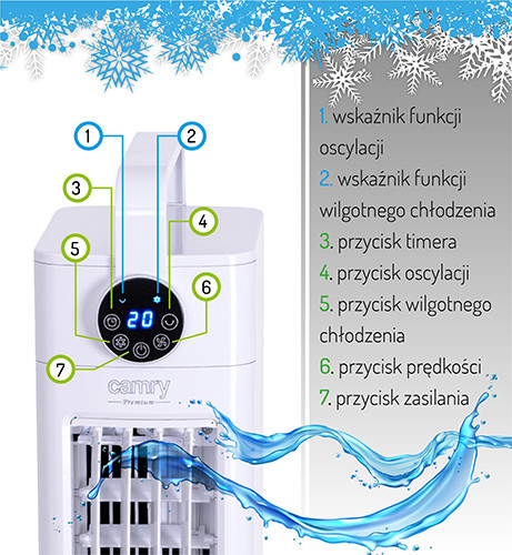 Klimator kolumnowy 3w1 - chłodzenie, nawilżanie i oczyszczanie Camry 7858