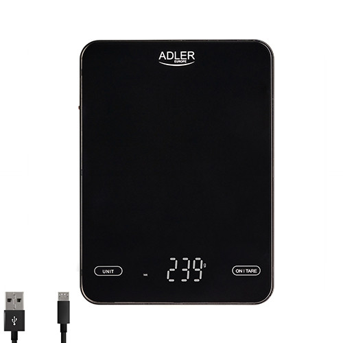 Waga kuchenna 10kg z USB-C i szklaną platformą Adler 3177