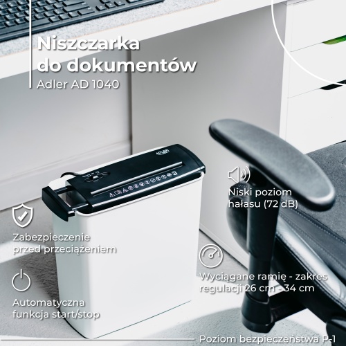 Niszczarka do dokumentów na kosz - 5 kartek P-1 Adler 1040