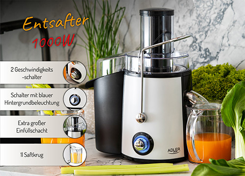 Sokowirówka 1000W z dużym otworem na owoce Adler 4128