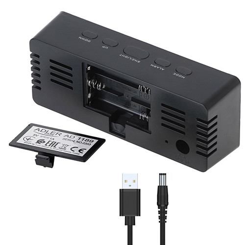 Budzik z wyświetlaczem LED i pomiarem temperatury Adler 1189