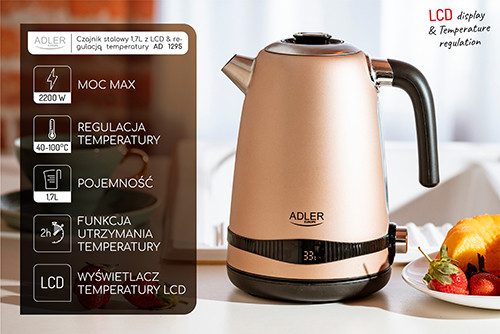 Czajnik elektryczny ze stali nierdzewnej 1,7L z regulacją temperatury Adler 1295