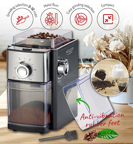 Młynek żarnowy do kawy 300W z regulacją mielenia Adler 4448