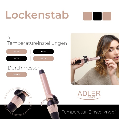 Lokówka ceramiczna 25mm z regulacją temperatury Adler 2117