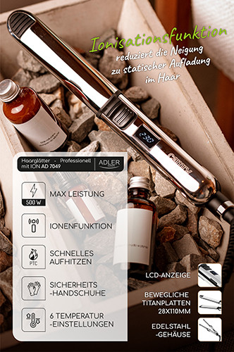 Prostownica do włosów z jonizacją - płytki tytanowe 110mm Camry 2320