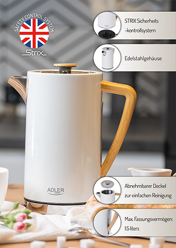 Czajnik elektryczny 1,7L stalowy biały Adler 1347