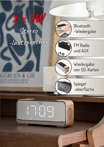 Radiobudzik z Bluetooth FM AUX USB i podświetlanym wyświetlaczem Adler 1190