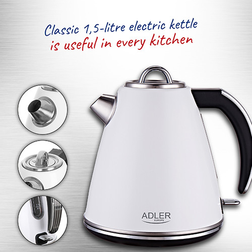 Czajnik elektryczny 1,5 L stal nierdzewna biały Adler 1343