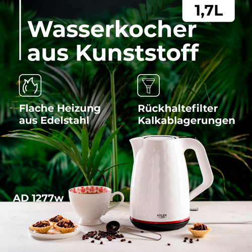 Czajnik elektryczny 1,7L biały z płaską grzałką Adler 1277