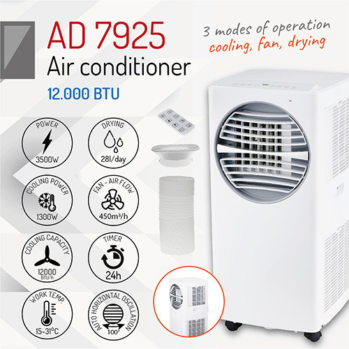 Klimatyzator przenośny 12000 BTU do 45m² z pilotem Adler 7925