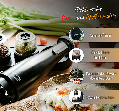 Elektryczny młynek do przypraw z ładowaniem USB - Zestaw 3 Adler 4449