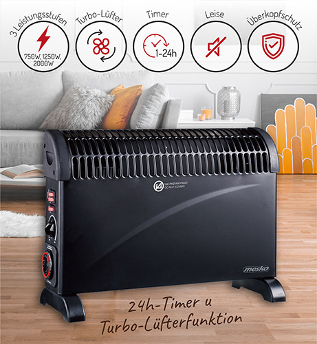 Grzejnik konwektorowy elektryczny z timerem i nawiewem Turbo Mesko 7741